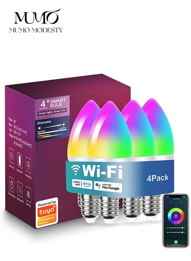 معجب مصباح ذكي E14، مصباح LED RGBWW، مصباح ذكي E14 بقوة 450 لومن، قابل للتعتيم مع 16 مليون لون متنوع يمكن تخصيصه. - Image 1